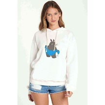 My Neighbor Komşum Totoro Baskılı Beyaz Kadın Kapşonlu Sweatshir (534772003)