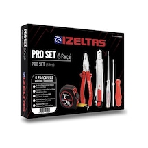 İzeltaş 5'li Pro Set 5 Parça Kraft Pense 160 MM + Kontrol Kalemi + Tornavida + Maket Bıçağı + Şerit Metre