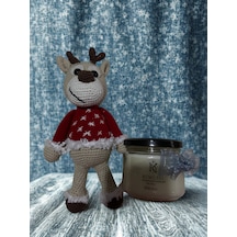 Rüwüzel Amigurumi Geyik & Gül Kokulu Mum Yılbaşı Hediye Seti Beyaz - Kırmızı