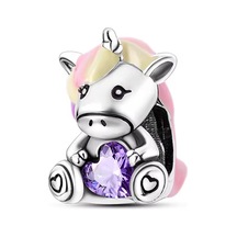 Fubena Mor Taşlı Unicorn Charm Gümüş