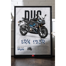Rks Srk 125r Siyah Ahşap Çerçeveli Poster, Dekoratif Motosiklet Duvar Tablosu