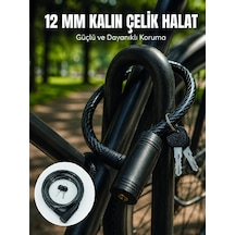 Mey İthalat Anahtarlı Çelik Halat Kilit 12 Mm Güçlü Bisiklet Kilidi 80 Cm Pvc Kaplamalı Elektrikli Scooter Ve Motosiklet Uyumlu Diğer
