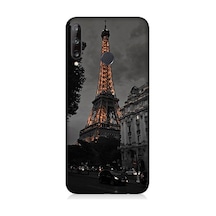 Huawei P40 Lite E Uyumlu Eyfel Kulesi Gün Batımı Desenli Silikon Kılıf