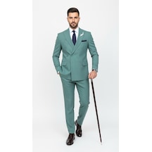 Erkek Slim Fit Çizgili Takım Elbise 2 Top Düğmeli, Çift Yırtmaçlı Modern Kesim Yeşil