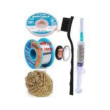 Lehimleme Seti Havya Ucu Temizleme Teli Flux,lehim Emme Tel 2,5mm Ve Lehim Teli Soldering 40gr 0,3mm St012
