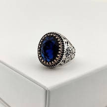 Fkgümüş 925 Ayar Gümüş Saks Mavisi Taşlı Sarmaşık Desenli Yüzük