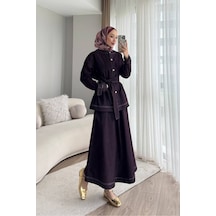 Meecy Tesettür Denim İkili Takım Mürdüm Mürdüm