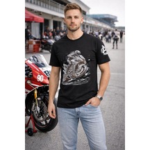 Aybaak Fit Gösteren Rtrace Racing Motorsiklet Baskılı Tişört Siyah