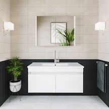Banos Al3 Lavabolu Beyaz 100 Cm Aynalı Banyo Dolabı Takımı Beyaz