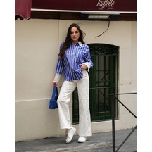 Kadın Kol Ve Yaka Vintage Detaylı Gömlek Indigo