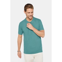 Tudors Erkek Slim Fit Dar Kesim %100 Pamuk Düz Pike Mavi Polo Yaka Tişört-30572 Haki