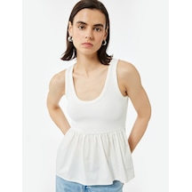 Koton Pamuklu İki Farklı Kumaş Kullanımlı U Yaka Peplum Kesim Atlet Beyaz 5sak10755ek Beyaz