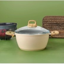 Hisar Seramik Derin Tencere - Beyaz / Kahverengi - 24 Cm