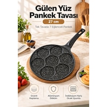 Kochler Gülen Yüz 7 Bölmeli 27 Cm Granit Kaplama Alüminyum Döküm Pankek Tavası Siyah