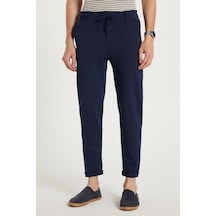 Tudors Erkek Slim Fit Pamuklu Beli Bağlamalı Yan Cepli Katlamalı Paça Jogger Lacivert Pantolon-35399 Lacivert