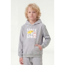 Panios Kids Kanguru Cepli Kapüşonlu Baskı Detaylı Erkek Çocuk Sweatshirt Gri