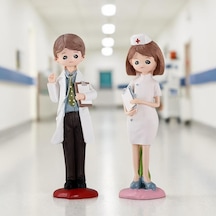 Lüks Polyester Doktor & Hemşire Biblo 2 Li Set 20 Cm Dekoratif Heykel Ofis Klinik Hastane Hediyesi