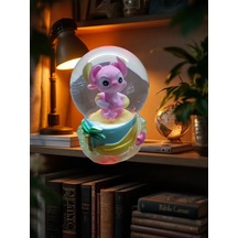Stitch - Sarı Altlık 11cm-7cm Pilli Pembe Kar Küre