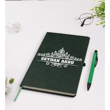 Kişiye Özel İsimli Yeşil Termo Deri Defter Kalem Seti Model 32