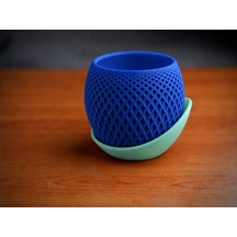 3d Baskı Küre Saksı - Kafes Dokulu İki Parçalı Dekoratif Saksı - Mavi-mint