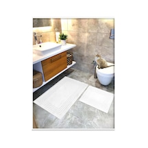 %100 Pamuk Dokuma Su Emici Banyo Paspas Seti, Banyo Halısı Vera 2 Li Set 60x100-60x50 Beyaz Diğer