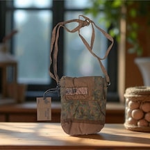 Vintage Renkli Etnik Salaş Tek Bölmeli Günlük Kadın Kol Omuz Çapraz Telefon Çantası 14 Cm X 17 Cm Yeşil - Kahverengi