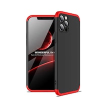 Kilifone - İphone 12 Pro Max Uyumlu Kılıf Parmak İzi Tutmayan Alt Üst Geçmeli 3 Parça Ays Kapak - Siyah-kırmızı - T16701
