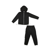 Mnk Baby & Kids Kapşonlu Fermuarlı Beli Lastik Detaylı Kız Çocuk Günlük Eşofman Takımı 2 İplik Mnk0664 siyah