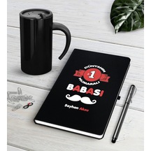 Kişiye Özel Dünyanın 1 Numaralı Babası Siyah Defter Kalem Termos Siyah