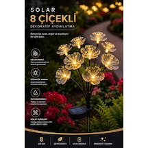 Solar 8 Çiçekli Bahçe Aydınlatması, Güneş Enerjili Led Dekoratif Çiçek Lamba, Suya Dayanıklı Dış Mekan Bahçe Yolu Peyzaj Işığı Sarı