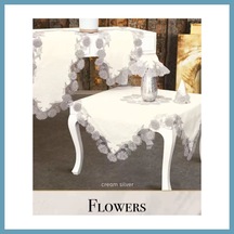 Bezos Flowers Model Krem 5 Parça Keten Dantelli Runner Seti Lüks Salon Takımı Mbt06