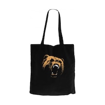 Grizzly Bear Siyah Kanvas Bez Çanta Siyah