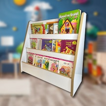 Bebek Çocuk Oyun Odası Melis 3 Raflı Montessori Kitaplık Beyaz