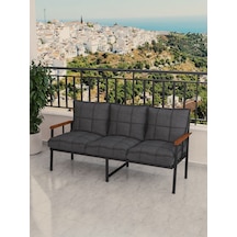 Modern Balkon, Bahçe, Cafe, Metal Koltuk, Kanepe Üçlü - Koyu Gri Koyu Gri