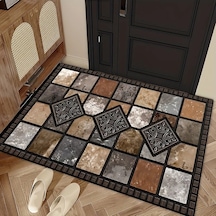 Primepickings 1 Adet Yıkanabilir Polyester Paspas 60x90cm Kauçuk Tabanlı Altın Elmas Desenli Çiftlik Evi Dekoru İçin Uygun Acı Kahverengi