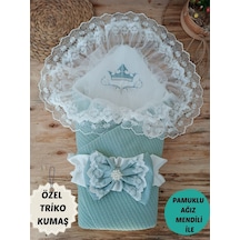 Triko Örg Haki Bebek Kundağı Unisex Bebek Dış Kundak Battaniyesi Hastane Çıkışı Kundak Battaniye Mint