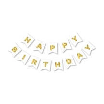 Beyaz Gold Happy Yaldızlı Banner Beyaz Gold Happy Yaldızlı Banner