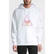 Skull Triangle Pena Kurukafa Baskılı Beyaz Erkek Kapşonlu Sweat