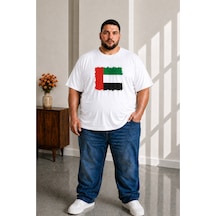 Sngl Tekstil Erkek Büyük Beden Kısa Kollu Bae Bayrak Baskılı Tişört 3xl 4xl 5xl 6xl 7xl 8xl 9xl Beyaz