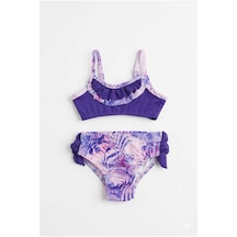 Beniizle Yaprak Desenli Kız Çocuk Bikini Takımı Mor
