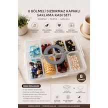 8 Bölmeli Kapaklı Kulplu Sızdırmaz Saklama Kabı Seti - Çok Amaçlı Çerezlik Kahvaltılık Yemeklik Set Gri - Beyaz