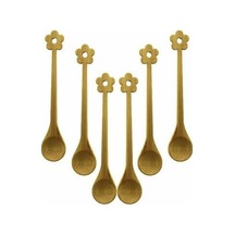Mini Bambu Ahşap Kaşık Seti, Çiçek Desenli, 14.5 Cm, 6 Adet
