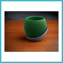 Bezos 3d Baskı Küre Saksı - Kafes Dokulu İki Parçalı Dekoratif Saksı - Yeşil-gri Dfnbez 34982133
