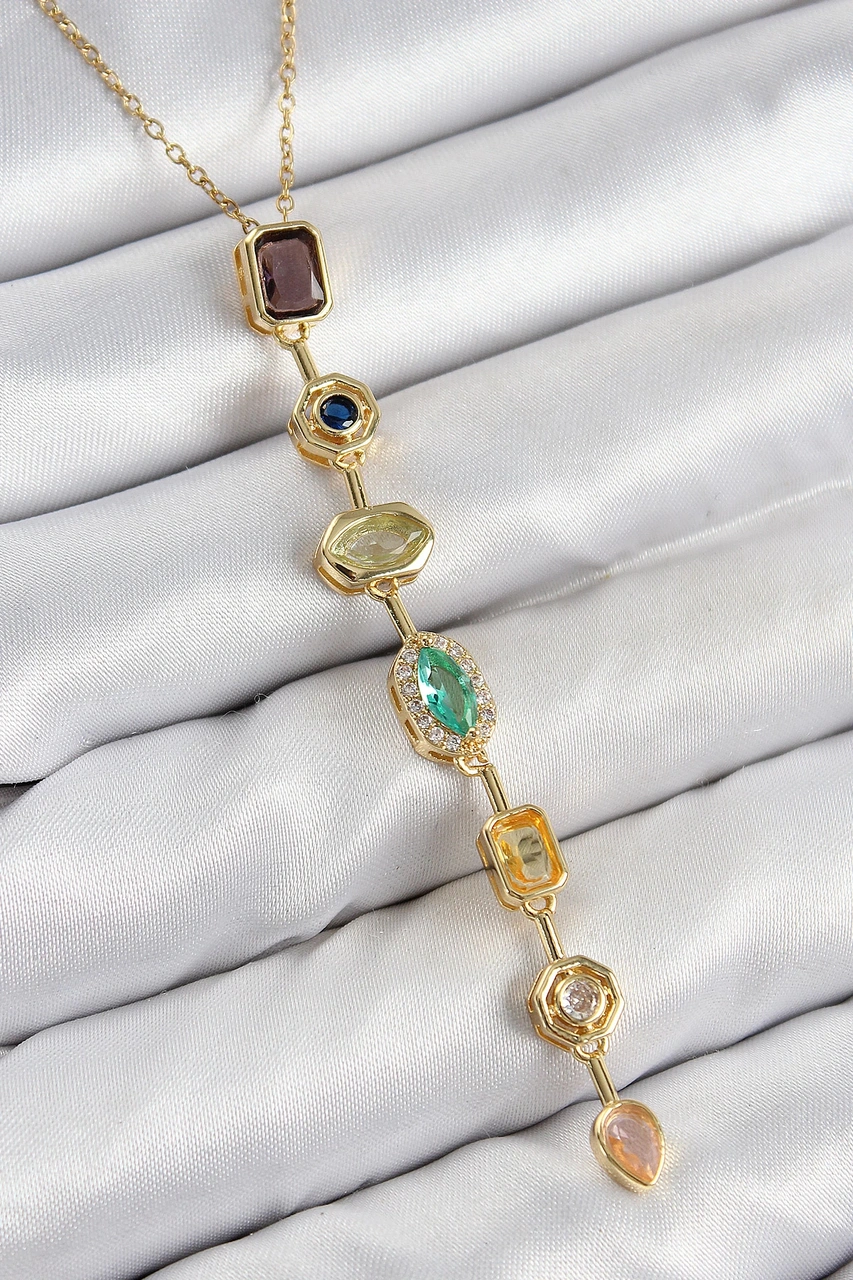 Dodes Dodes Pirinç Renkli Zirkon Taşlı Model Gold Renk 7 Element Kadın Y Kolye Tg27bko10439 Çok renkli