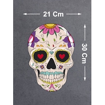 Çiçek Desenli Kurukafa Sticker - Araba Oto Motosiklet Karavan Cam Sticker - 00076 30x21 Cm