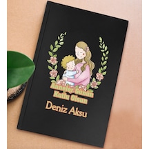 Bk Gift Kişiye Özel İsimli Dtf Anneler Günü Tasarımlı Siyah Sert Kapaklı Defter-2, Anneye Hediye Kobitmeyencom30659 Bk Gift