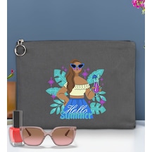 Bk Gift Yaz Temalı-3 Astarlı Antrasit Portföy Çanta 30x21cm, Baskılı El Çantası, Organizer Çanta Çok Renkli