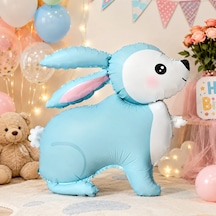 Mavi Retro Tavşan Folyo Balon 60x59 Cm Doğum Günü Baby Shower Parti Süsü Dekorasyonu Çok Renkli