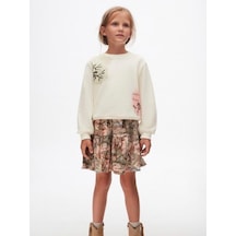 Kız Çocuk Pamuklu Orta Kalınlık Batik Desenli Sweatshirt-14714 KREM
