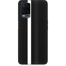 Oppo A54 Uyumlu Silikon Kılıf Siyah Beyaz Karbon Motif